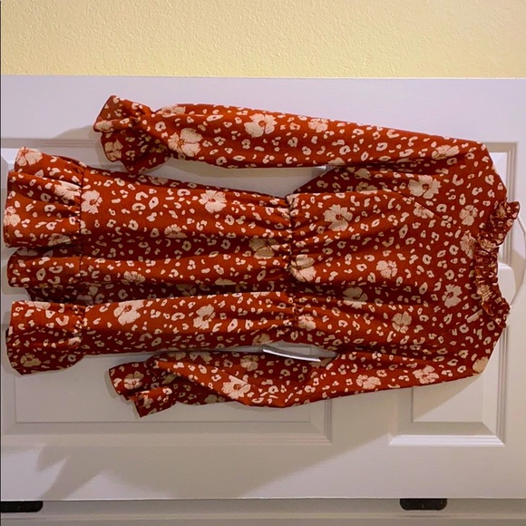 Dresses & Skirts - Floral Rust Orange Long Sleeve Dress